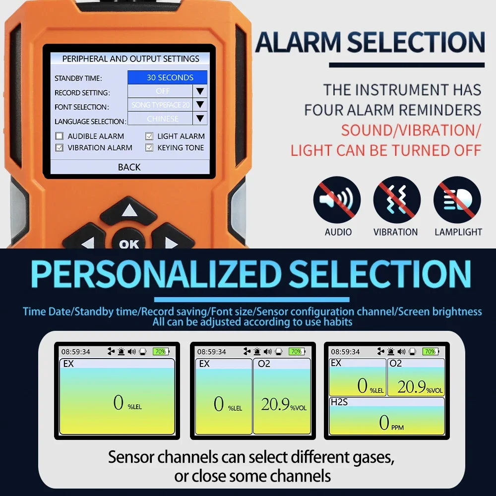 AIKESI X-4BX Portable Multi Gas Detector 4-in-1 Oxygen Meter Gas Leakage Detector Carbon Monoxide Alarm
