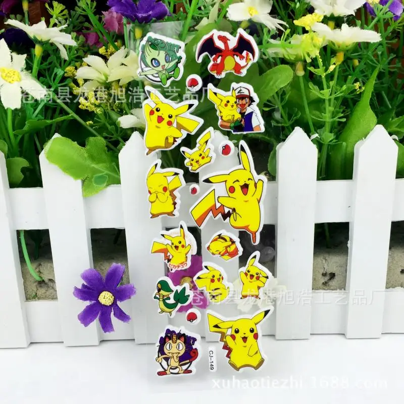 12Pcs/set Pokemon Pikachu Children\'s Cartoon Sticker 3D Puffy Bubble Stickers Kawaii Kids Toys Vinyl Anime Decoration Gifts