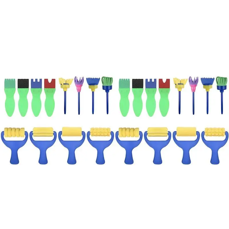 

A53Q-Kids Paint Brushes Set, 24 Pack Washable Sponge Painting Brushes, Early Learning Sponge Painting Tools