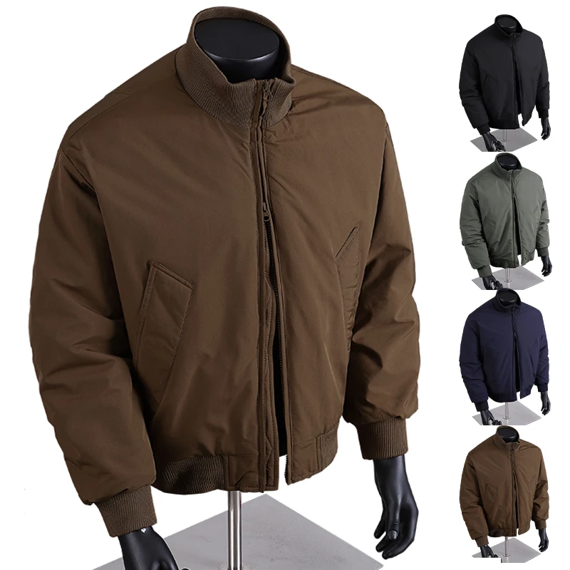

New Mens Jacket Warm Winter Bomber Jacket Thick Outdoor Windproof Puffer Coat Solid Color Parkas Casual Cotton-padded Outwear