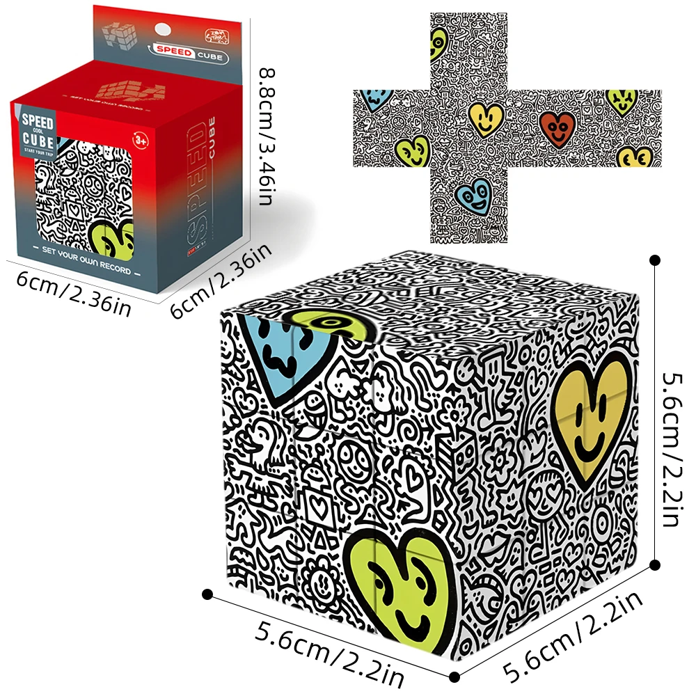 Brain Teaser Cube - 3x3x3 Kubus Ajaib Hati Doodle Grafiti