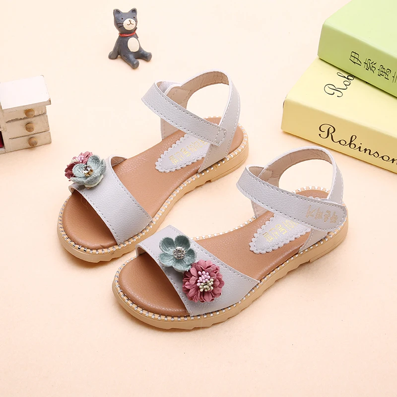 Summer Girls Sandals Fashion Flower Flat Heels Kids Beach Sandals Little Girl Shoes STQ016