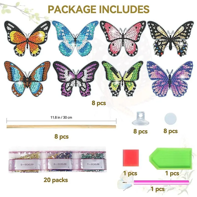 DT38 8Pcs Butterfly Art, Painting Kits for Garden Decor,Butterfly Stakes Art,Butterflies for Crafts