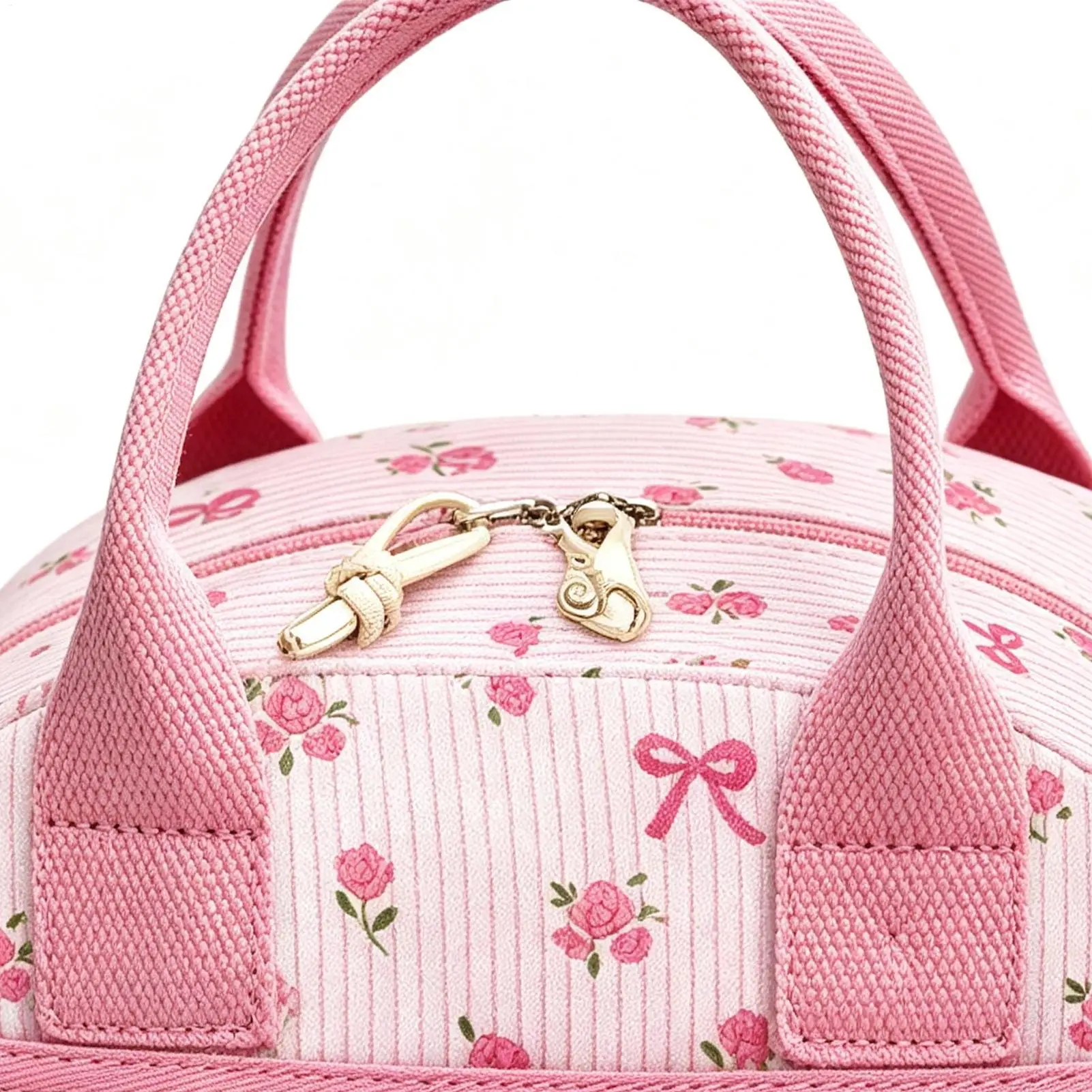 Pink Lunch Box Corduroy Large Capacity Leakproof Reusable Portable Waterproof Insulated Bag For Women Girls Office School view 5