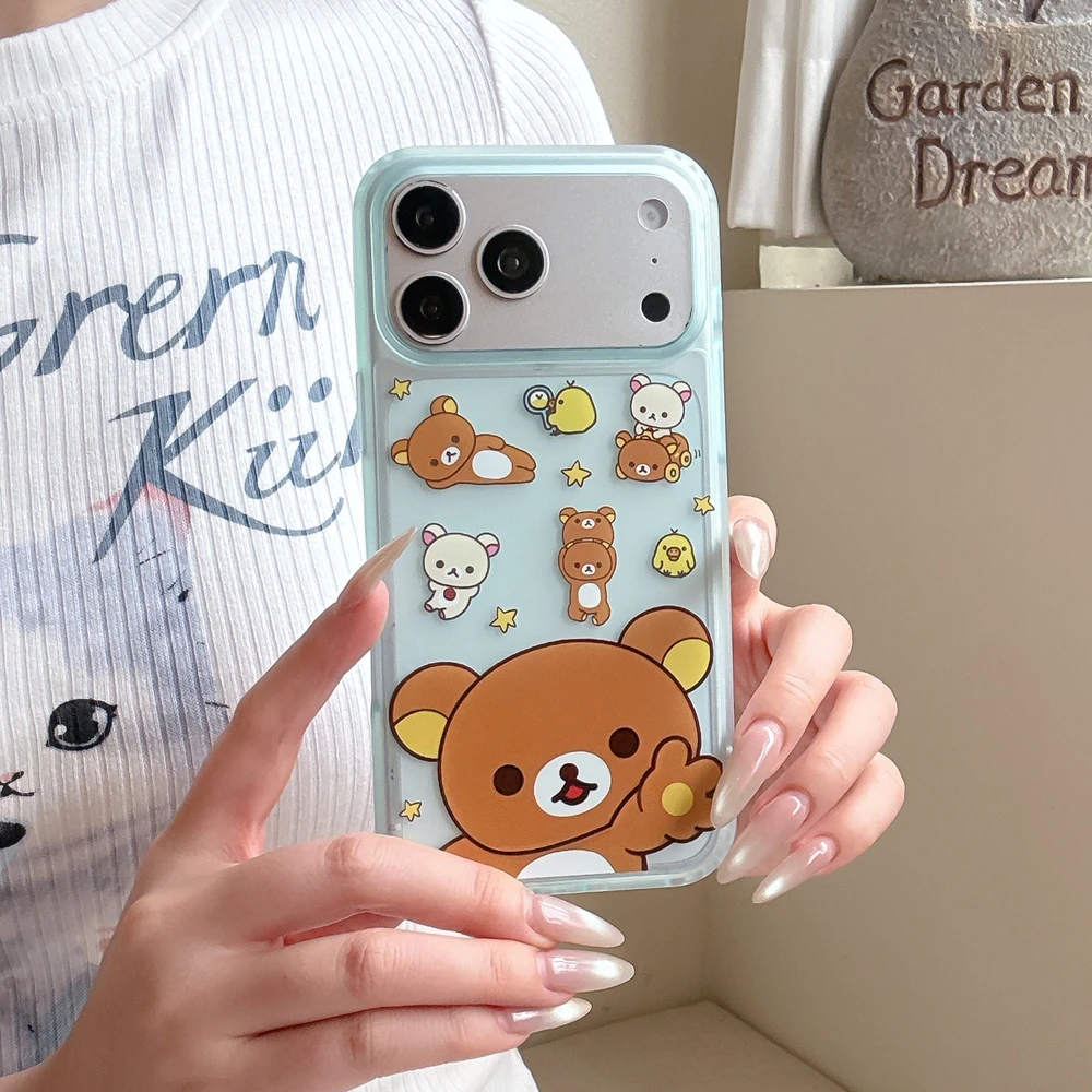 Coque de téléphone antichoc rigide motif ours Rilakkuma de dessin animé mignon pour iPhone 17 Pro 16 15 Pro Max