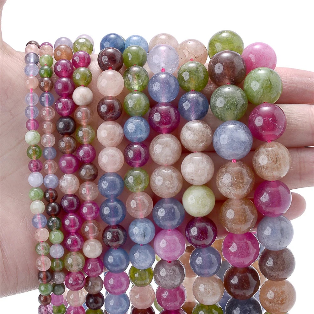 Natural Tourmaline Stone Beads Colorful Spacer Beads for Jewelry Making DIY Charms Bracelet Necklace Accessories 4 6 8 10 12mm