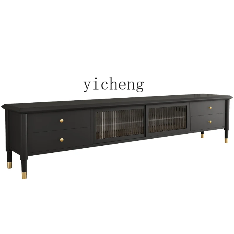 

ZC Retro Changhong Glass TV Black Cabinet Solid Wood Coffee Table TV Cabinet Combination