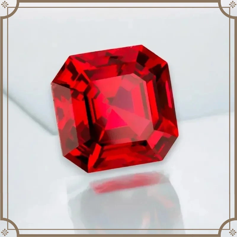 Hochwertiger Laborgezüchteter Rubin Asscher-Schliff Taubenblut-Rot Farbiger Edelstein – Detail 4