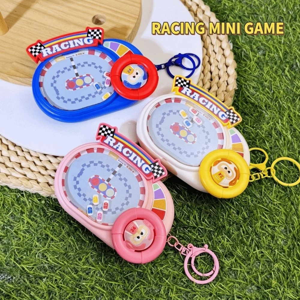 Portable Racing Game Keychain Mini Plastic Handheld Track Car Fidget Keyring Educational Puzzle Cute Cartoon