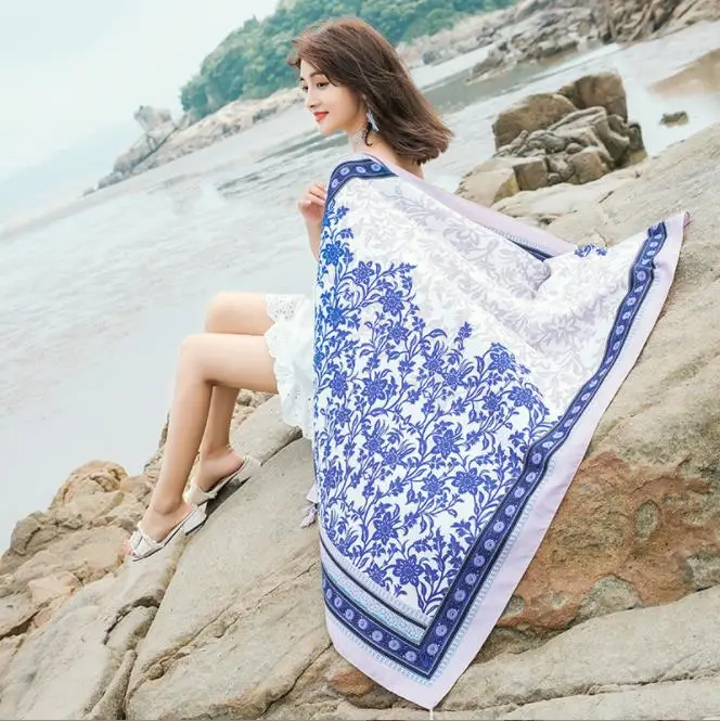 

Ffashion Hijab Summer Cotton Linen National Wind Travel Scarf Holiday Sunscreen Air Conditioning Large Shawl Female Beach Towel