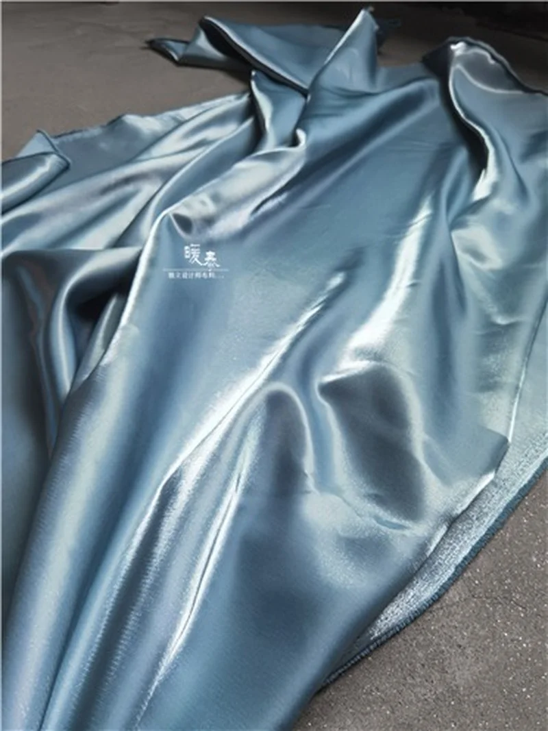 Shiny Silk Satin Fabric Lake Blue Liquid Reflective Metallic Luster Silkblend Organza DIY Shirt Skirt Clothes Designer Fabric