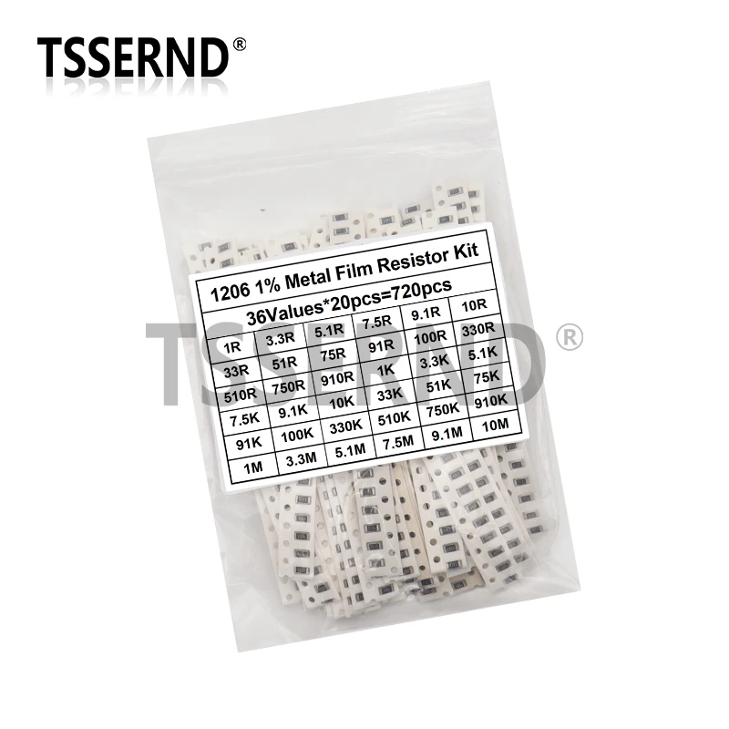 720pcs 1% 0603 0805 1206 SMD Chip Resistor Assorted Kit 1 ohm - 10M 36valuesX20pcs Resistance Sample set