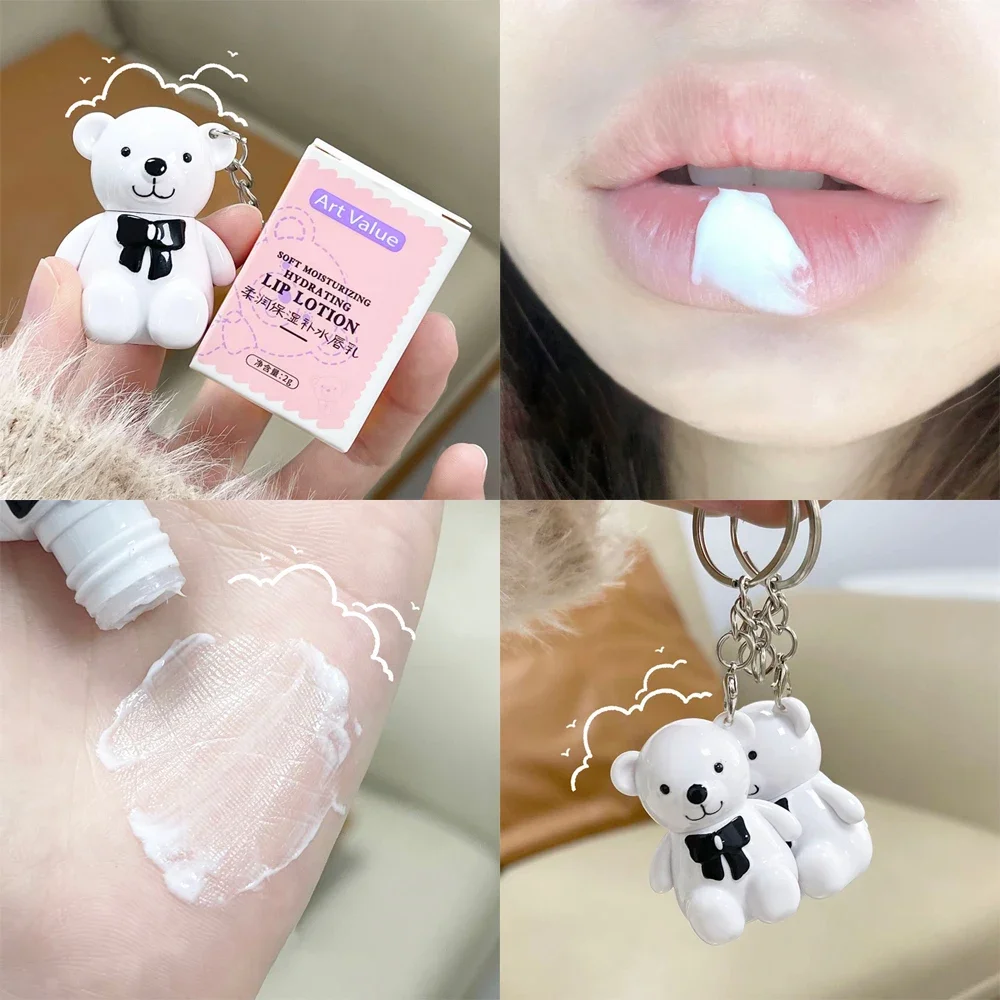 Waterproof Moisturizing Lip Glaze Lip Balm Cute Bear Keychain Liquid Lipstick Lasting Non-stick Cup Lip Gloss Tinted Lips Makeup