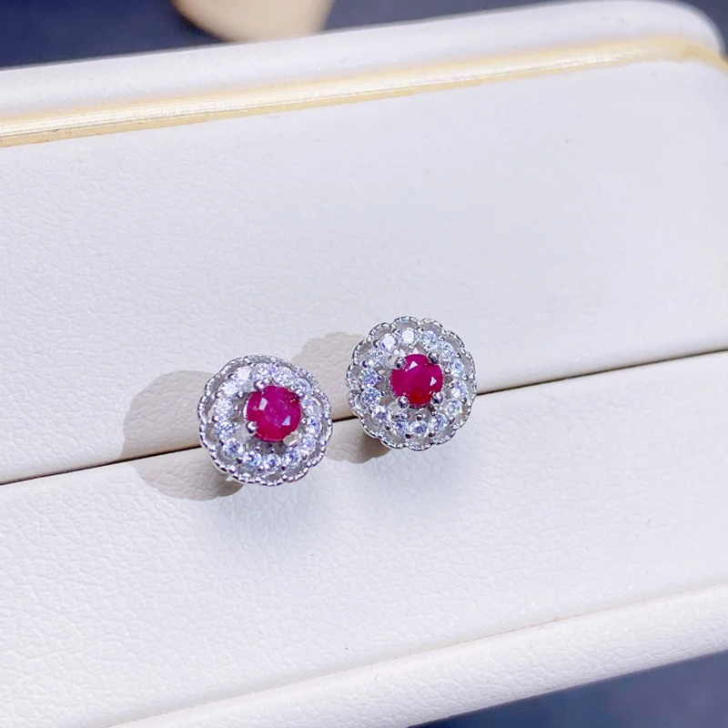 Natural Ruby earrings for women silver 925 jewelry luxury gem stones 18k gold plated free shiping items