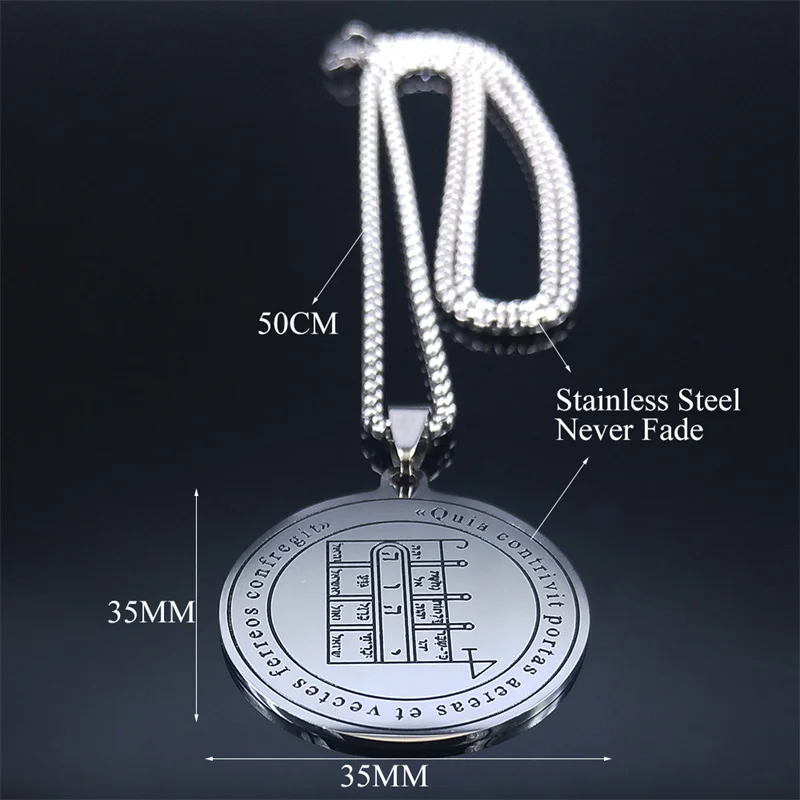 The First Pentacle of the Moon Solomon Occult Pentacle Grimoire Brass Magic Stainless Steel Statement Necklace Jewelry collares - Image 6