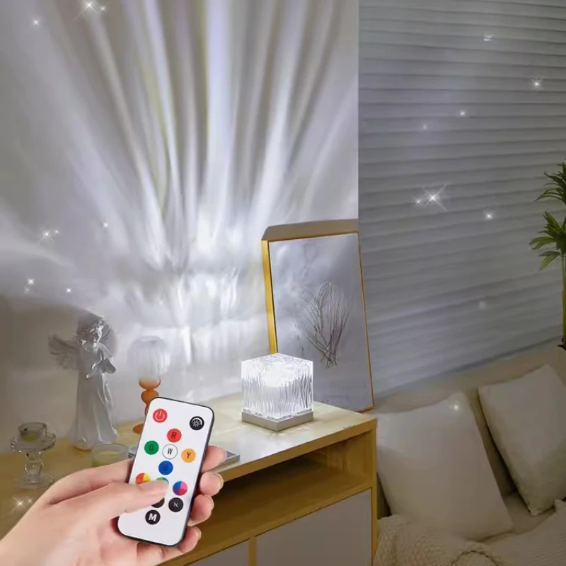 Dynamic RGB Water Ripple Projector Night Light Aurora Northern Lights Crystal Atmopshere Lamp for Living Room Study Bedroom Gift