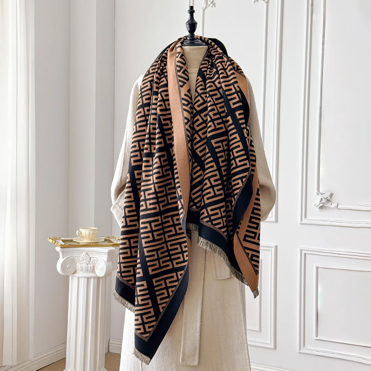 

Women's Winter Warm Cashmere Scarf Luxury Pashmina Thick Shawl Wrap Neckerchief Fashionable Bufanda Echarpe Poncho 2025