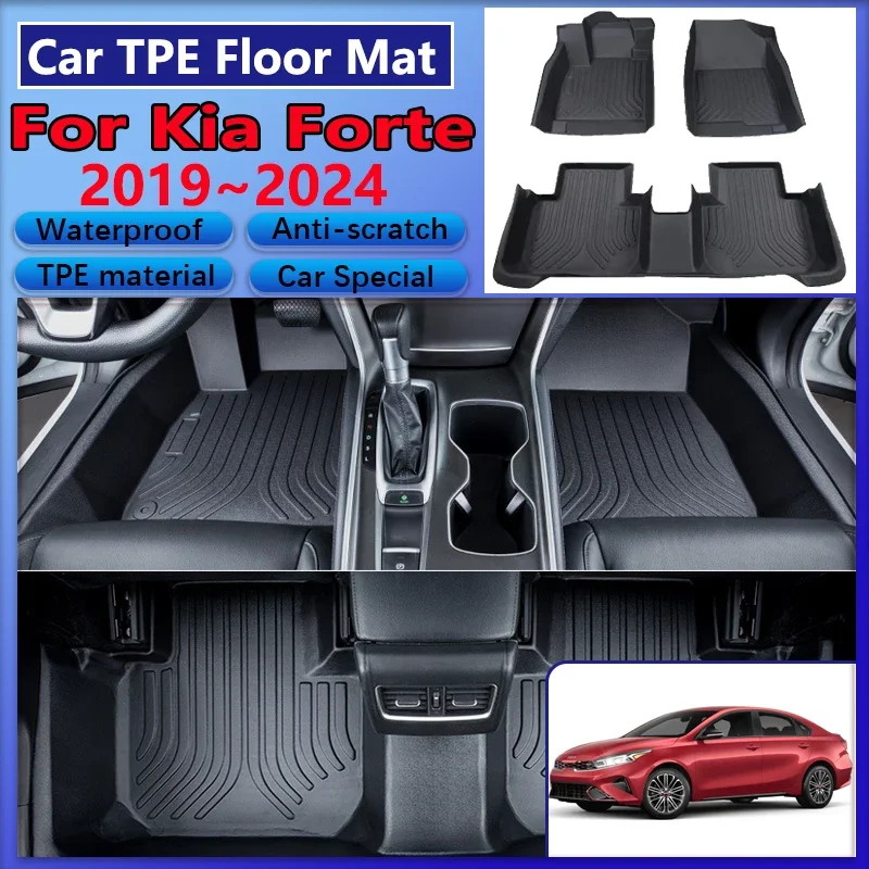 

For Kia Forte BD 2023 Accessories Cerato K3 2019~2024 Car Floor Mat Dirt-resistant Mud Carpet Full TPE Foot Pads Leather Cushion