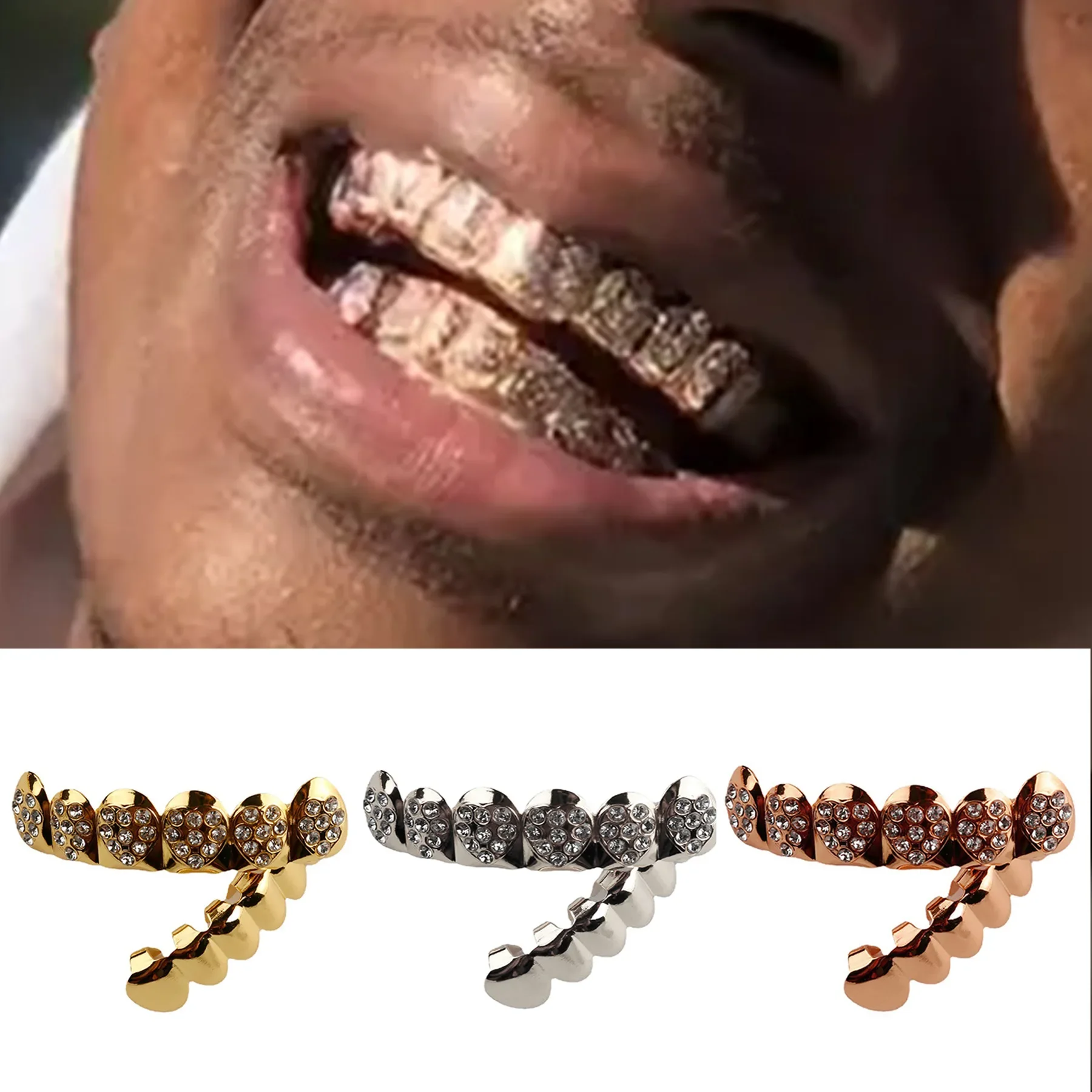 أزياء الهيب هوب الذهب والفضة اللون مثلج خارج تشيكوسلوفاكيا الأسنان Grillz أعلى أسفل الرجال النساء المجوهرات هبوط السفينة