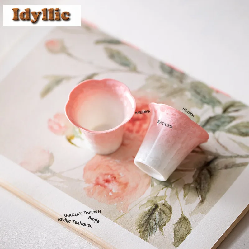 

2pc/lot Crystal Glaze Gradient Pink Teacup Luxury Tea Bowl Mug Tea-tasting Fragrance Cup Chazhan Master Cups Tea Items Gift 20ml