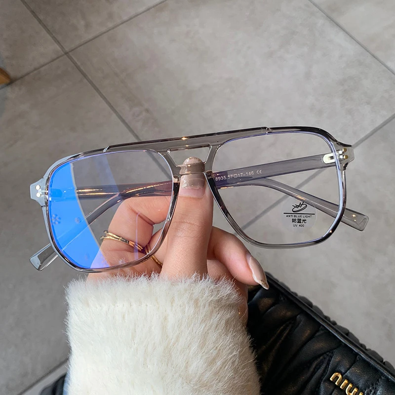 New Fashion Square Double Bridges TR90 Women Glasses Frame Clear Anti-Blu-Ray Eyewear Retro Men Optical Frame Computer Goggles