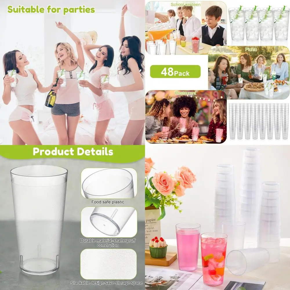 

20 oz Clear Stackable Plastic Tumblers, Reusable Frosted Restaurant Glasses for Beverages