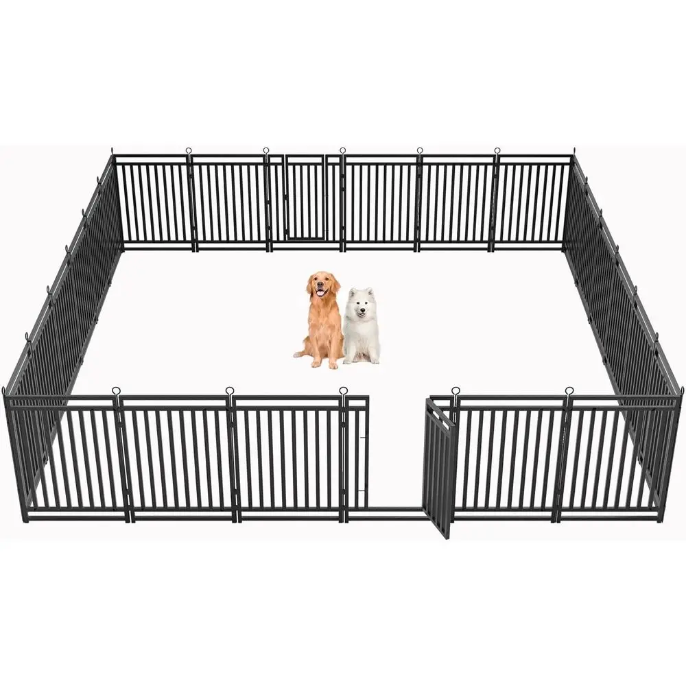 

40-Inch Tall 24-Panel Dog Playpen for Outdoor and Indoor Use - Suitable for Large, Medium, and Small Dogs | Black-Silver