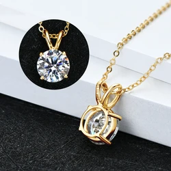 Anziw Rose Gold Plated Moissanite Pendant Necklace 6.5mm(1.0ct ) Sparking D Color Diamond Real 925 Silver Jewelry for Women Gift