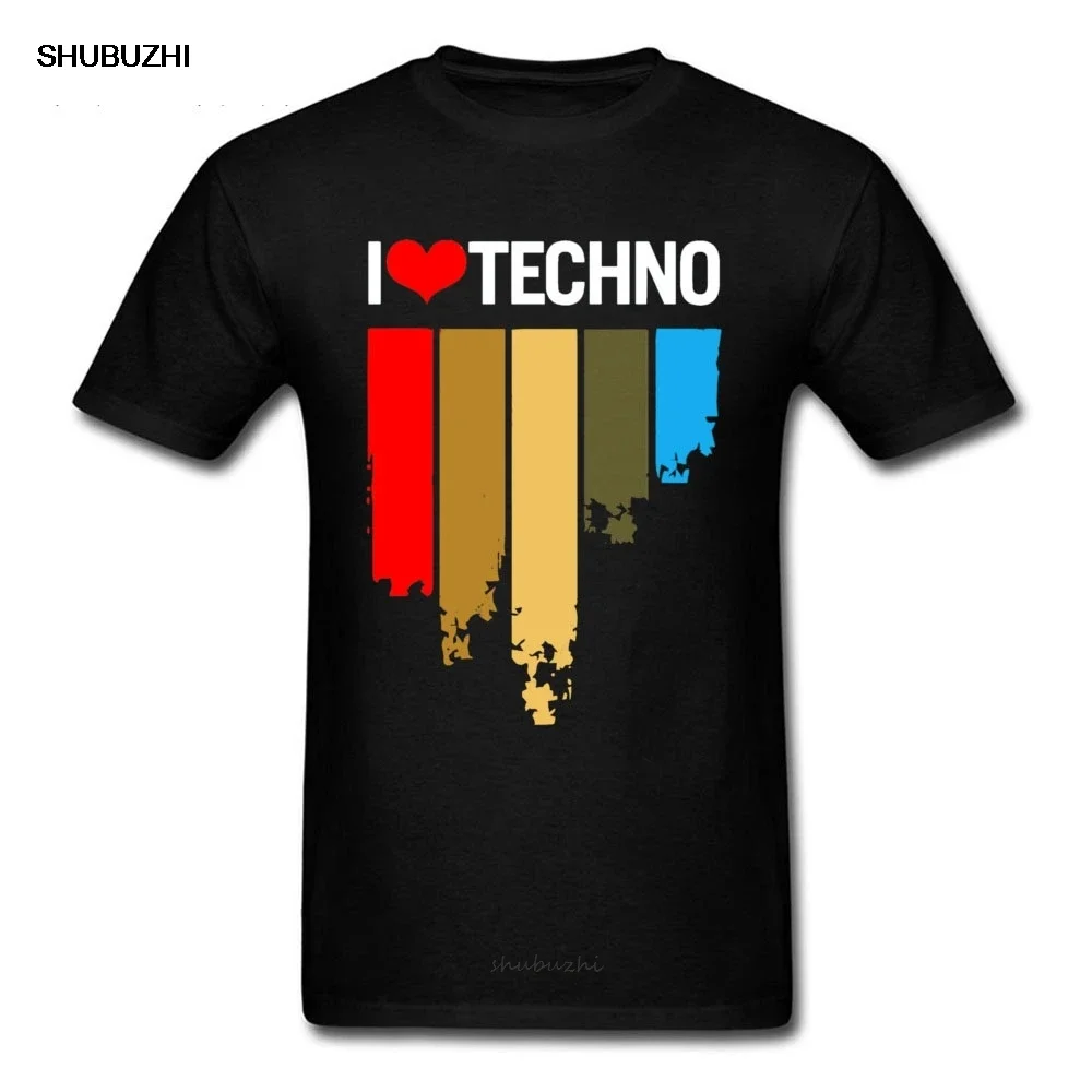 Rainbow I Love Techno Print Tshirts Queen Rock Music  Cotton Crew Neck Male Tees Personalized Band T-shirts High Quality Men