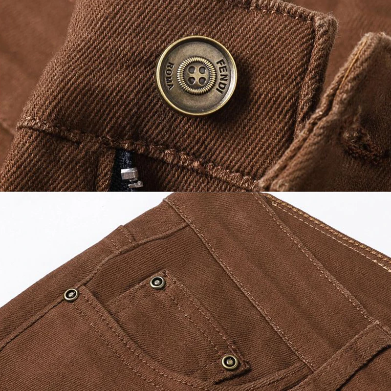 남성 스마트 캐주얼 미드라이즈 슬림핏 청바지 남성 루즈 스트레이트 탄력성 데님 팬츠 데일리 하이엔드 패션 클레이-옐로우 바지