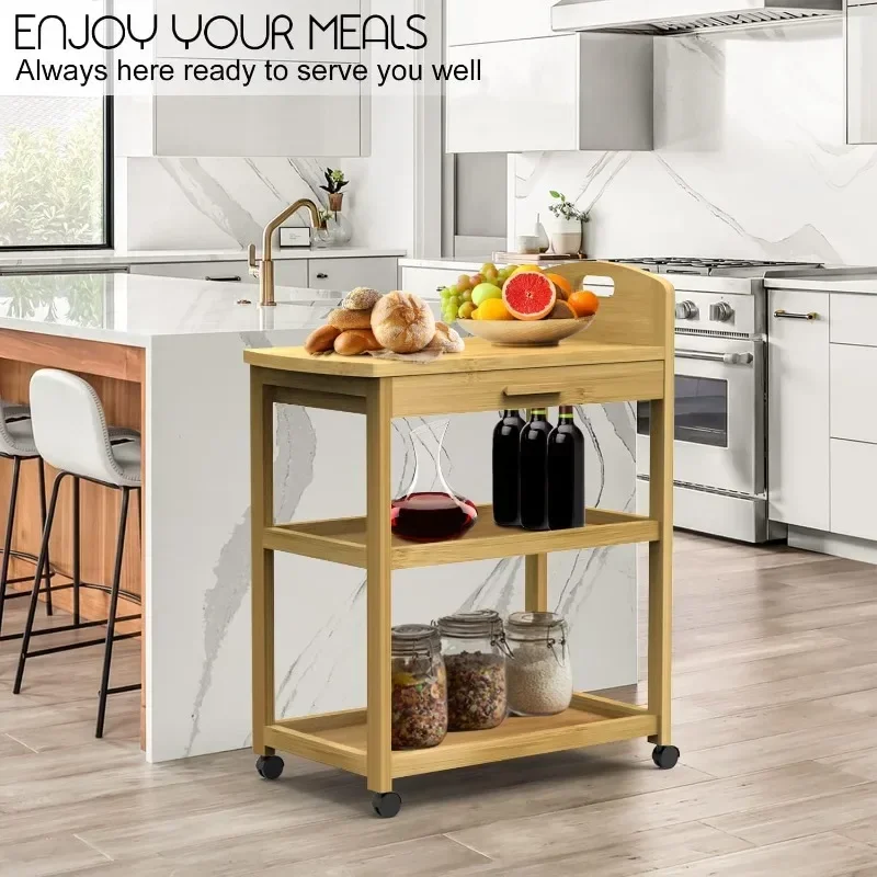 

Bamboo kitchen storage cart, mobile and practical cart for home kitchen