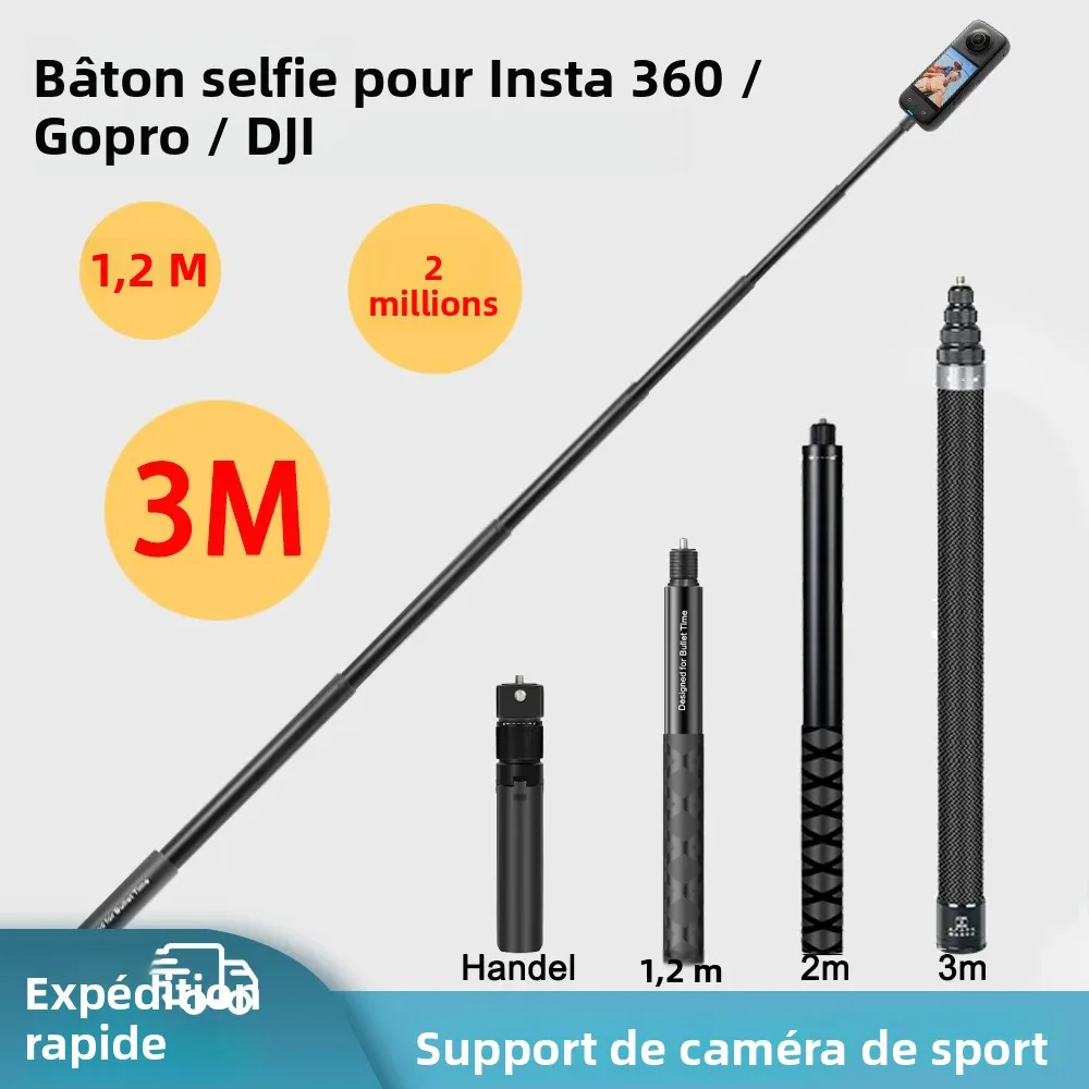 Perche à Selfie Invisible pour Insta360 x5 x4 x3, 1.2m 2m 3m, faisceau de temps de balle, poignée de trépied pour accessoires de bâton Insta 360 x4