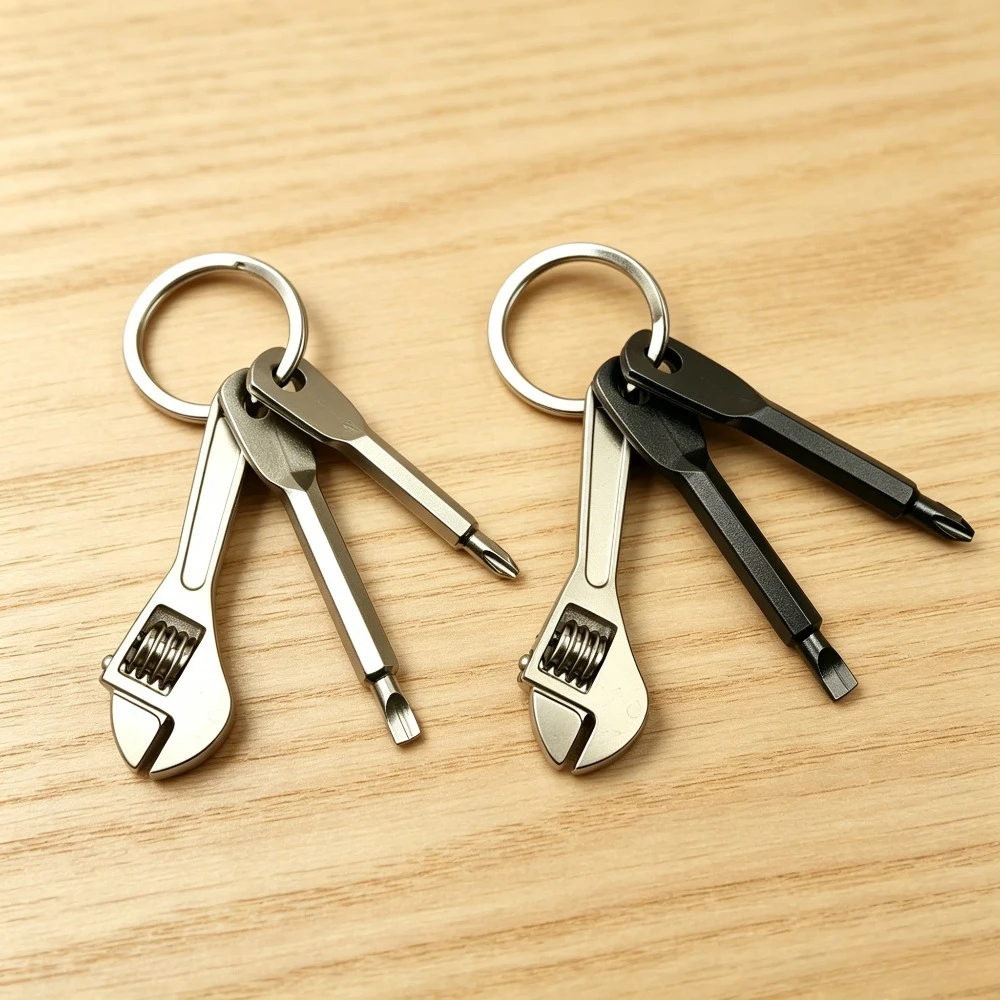 Mini-Reparaturset Schlüsselanhänger 3-teilig Schraubendreher + Schraubenschlüssel Tragbares Multitool Edelstahl-Werkzeug Schlüsselringe Tägliche Outdoor-EDC-Geschenke