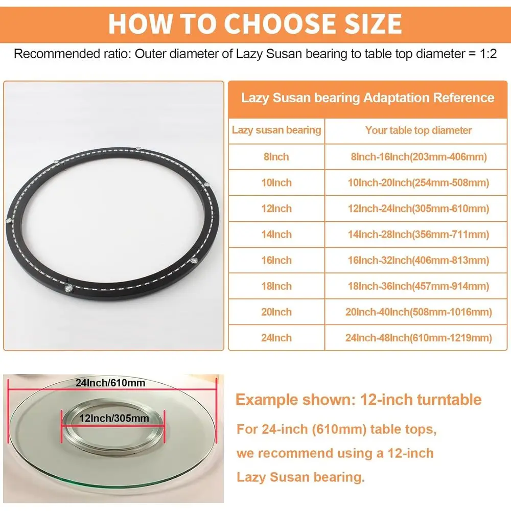 ฐานหมุนแบบเงียบสำหรับโต๊ะอาหาร ขนาด 20 นิ้ว รับน้ำหนักได้ 450 ปอนด์ สำหรับงานหนัก ใช้สำหรับงาน DIY (สีดำ)
