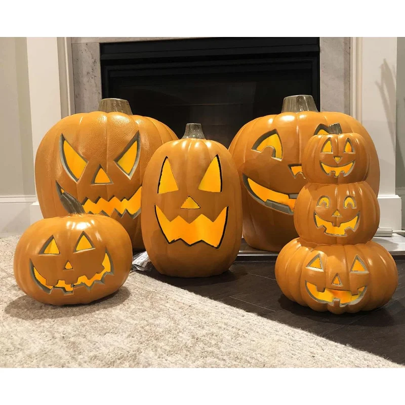 EQHalloween Pumpkin Lanterns,Jack o Lanterns Light Up Pumpkin Decorations,Lighted Pumpkin Set with LED Bulbs Indoor/Outdoor Pump