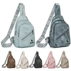 PU Leather Chest Bag Small Waist Bag Adjustable Guitar Strap Simple Shoulder Bag Multi-pockets Casual Waist Pack for Men Women