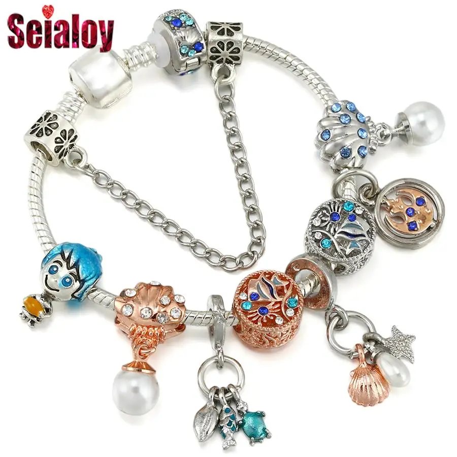 Seialoy Sea Animal Fish Crab Beads Shell Pearl Conch Turtle Charm Bracelets For Women DIY Boy Bead Bangle Gift Jewelry