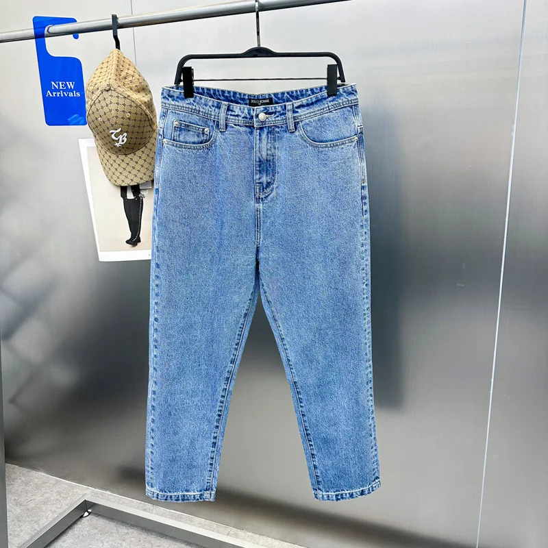 

Faionable Light Blue Waed Casual Jeans Men's Spring Autumn Straight Leg Long Trousers Modern Sle Straight Tube Jeans