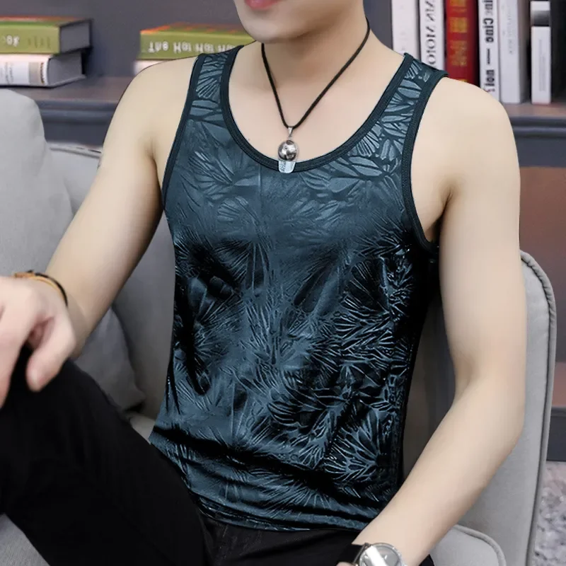 

Мужская дышащая майка из ледяного шелка, летняя облегающая футболка без рукавов, повседневная спортивная майка