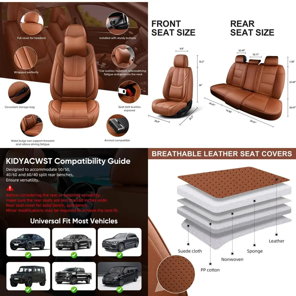

Auto Car Seat Covers Accessories Full Set Leather Cushion Protector Breathable Waterproof Seat Cover for Cars Universal Fit (Bro