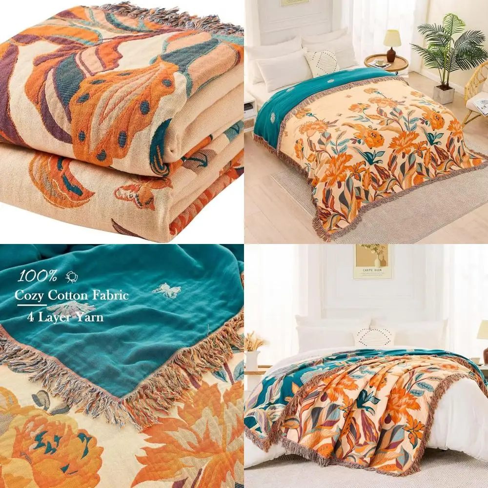 

Cotton Boho Quilt, 90x98 Floral Print, Rustic Farmhouse Style, Reversible Bohemian Throw