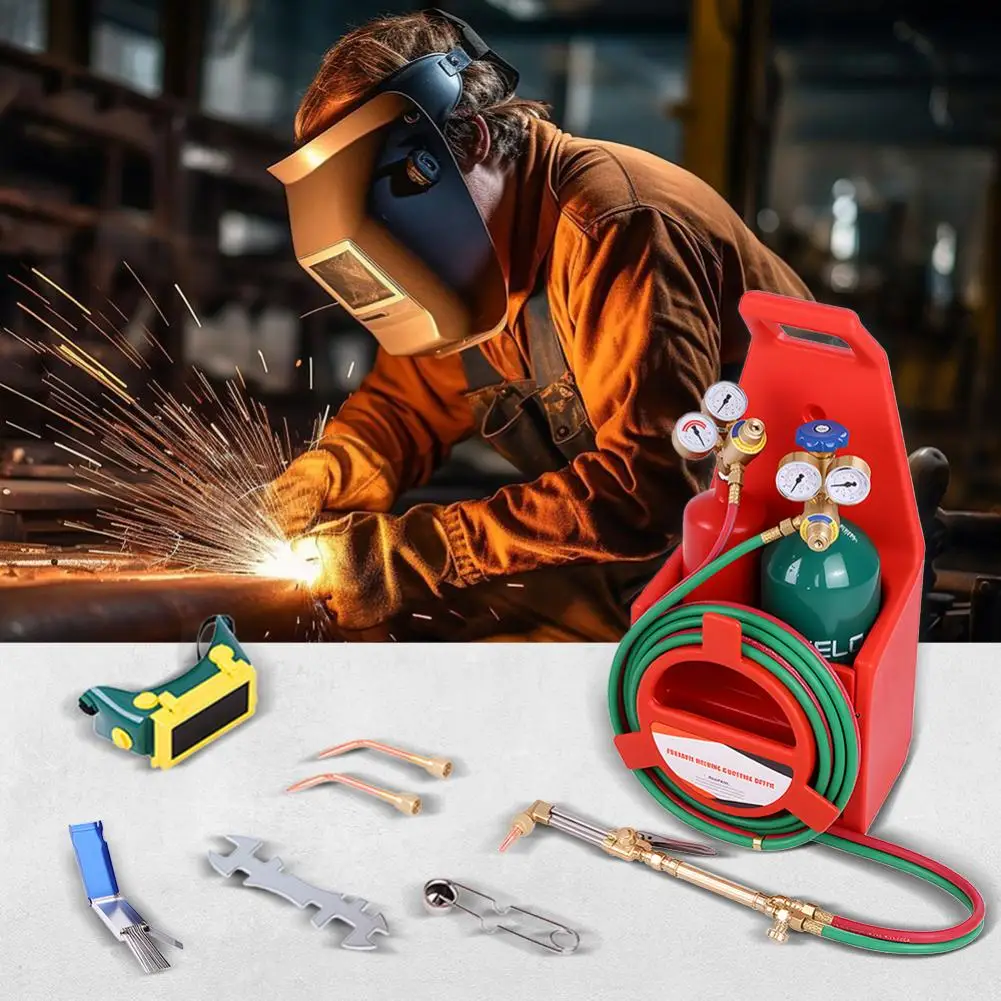 Welder Welding Torch Kit Long Pipe Brass Nozzle Gauge Oxygen Acetylene, Gas Cylinder Welding Cutting Torch Set Soldering view 3