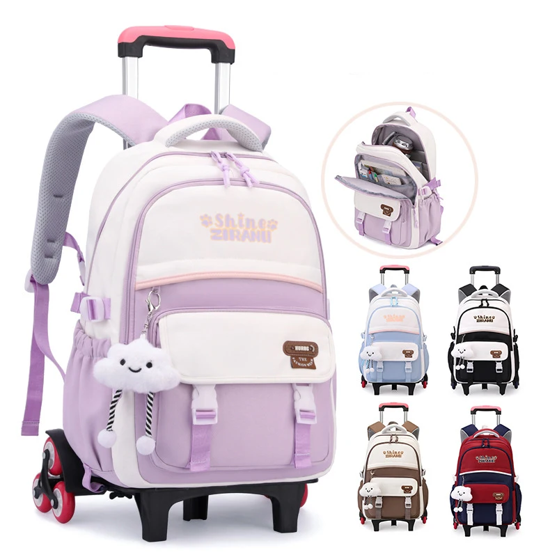 

Children School Rolling Backpacks School bags for Girls Trolley Bag with Wheels Waterproof School Bag Student Wheeled Backpack