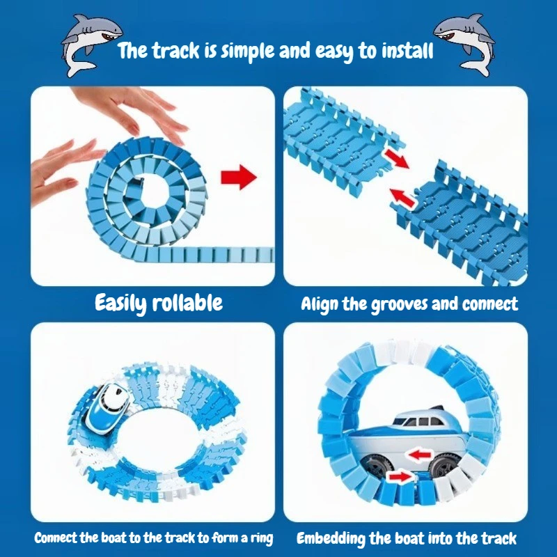 創造的な海洋軌道世界STEM教育キッズセットおもちゃ、曲げられるフレキシブルレーストラック、海洋電動ボートおもちゃ、子供へのギフト