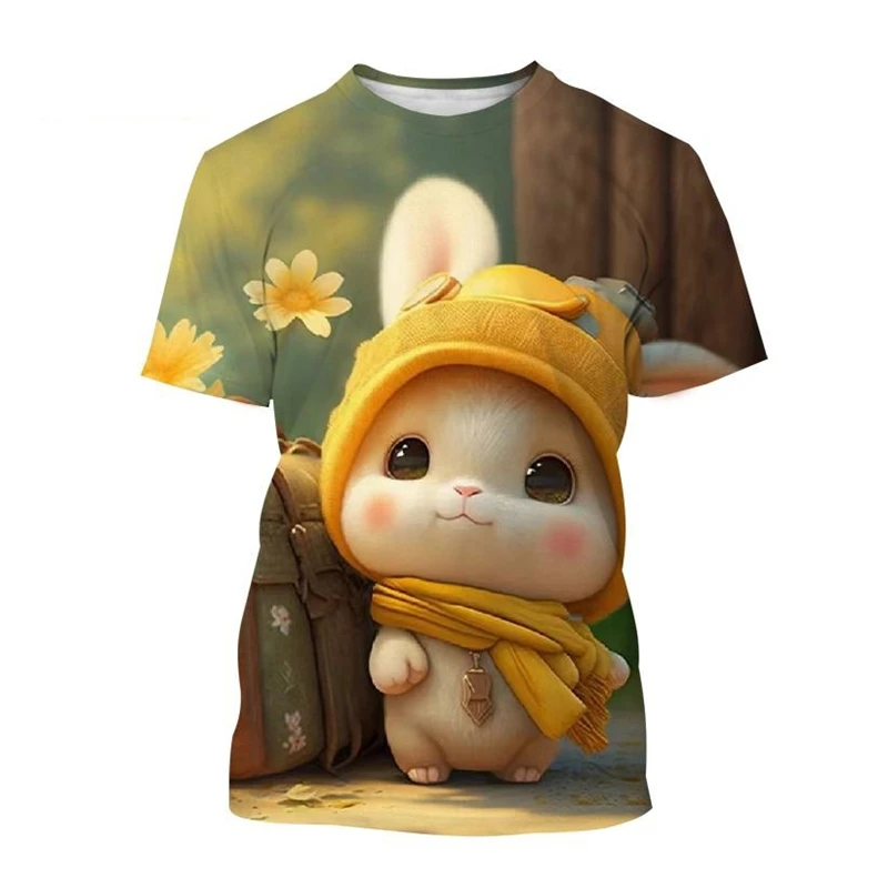 

Cute Caroon Rabbit 3D Printing T-Shirt Men Hot Sale Animal Round Neck Short Sleeve Casual Tops Kids T Shirt Clothes Top Tees