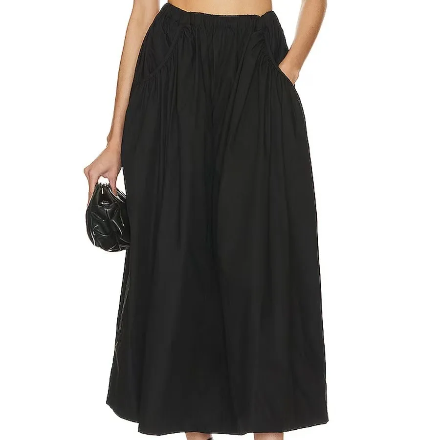 

Faion High Waist Loose Skirt with ket Wide Hem A-Line Long Dr Ele Simple Sle for Commuting Autumn Season