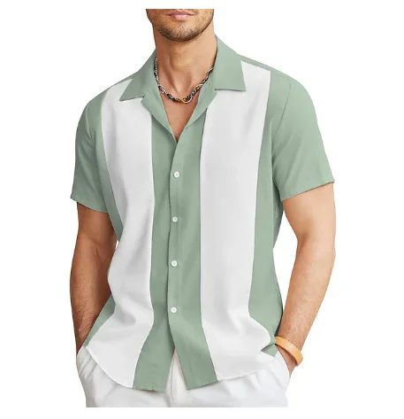 

2025 Summer Shirt Men's Beach Striped Shirt Men's Short Sleeve Hawaiian Men's Shirt