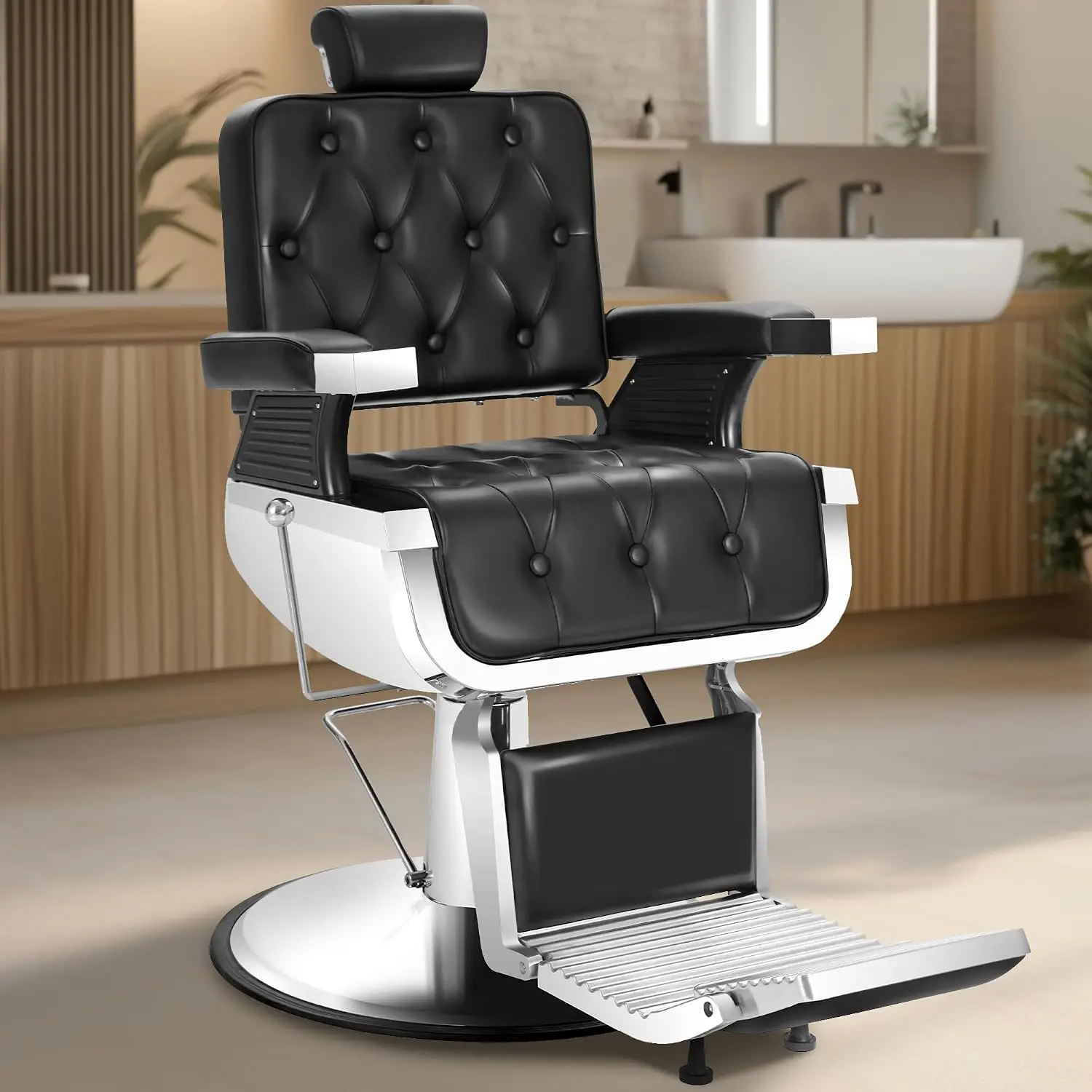 Heavy Duty Barber Chairs for Barbershop, Reclining Salon Chair Hydraulic, Customized
