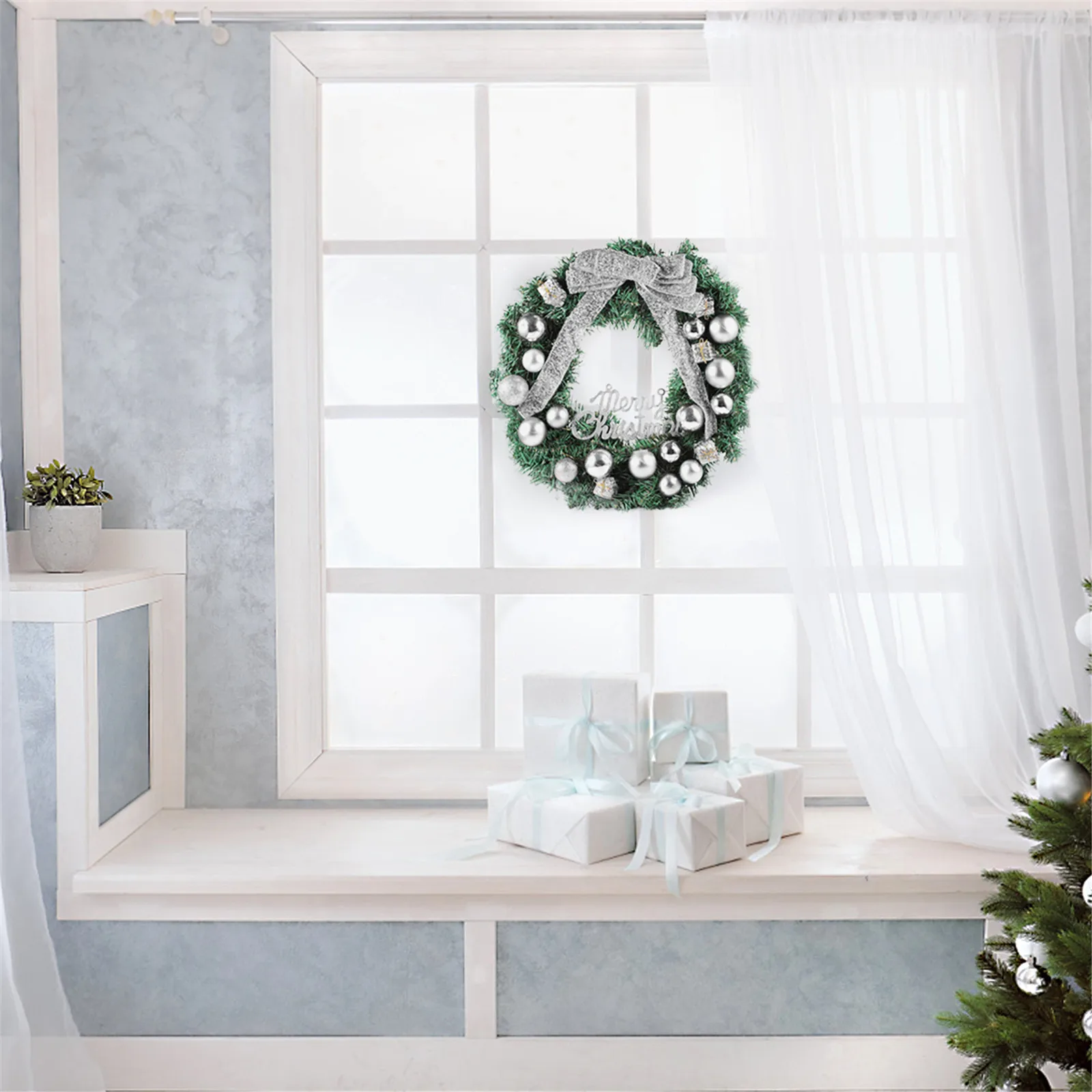 

Christmas Wreath Door Hanging Decorative PVC 30 35cm Non Woven Realistic Life Indoor Outdoor Xmas Holiday