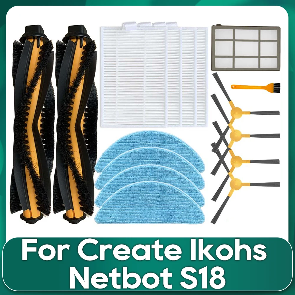 روبوت مكنسة كهربائية الأسطوانة ، فلتر Hepa ، ممسحة الملابس ، فرشاة جانبية ، فلتر أساسي قطع الغيار ، متوافقة لخلق Ikohs ، ممسحة ، Netbot S18